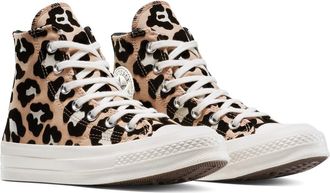Converse Chuck 70 Flocked Leopard Print Canvas High Top Sneaker in Black/Coastal Dune/Egret at Nordstrom Rack, Size 6.5