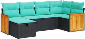 vidaXL Set De Sof&aacute;s De Jard&iacute;n 6 Piezas Y Cojines Rat&aacute;n Sint&eacute;tico Negro Vidaxl