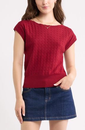 BP. Cable Stitch Boat Neck Sweater T-Shirt in Red Cinder at Nordstrom, Size Xx-Small