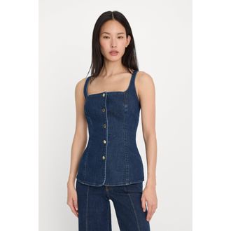 Good American Womens Sleeveless Denim Button Front Top | Indigo, Size Medium | Good American by Khlo&Egrave; Kardashian