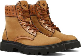 MCM Male Ankle Boots in Nubuck and Monogram Print Leather in Cognac & Offwhite at Nordstrom, Size 43