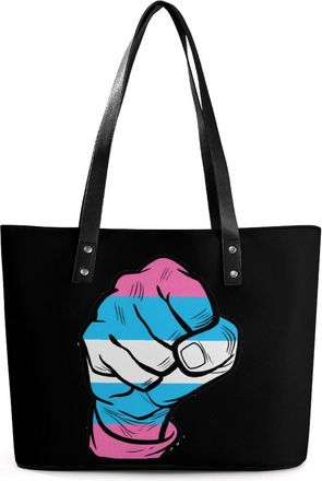Generic Raised Fist Transgender Flag Tote Bags for Women Cute Shoulder Purses Handbags