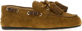Miu Miu Womens Suede Tassel Loafer Khaki Calfleather
