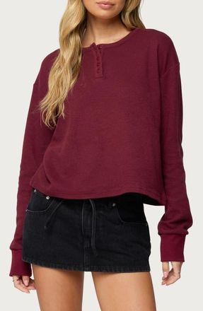 Edikted Deni Henley Shirt in Burgundy at Nordstrom, Size X-Small