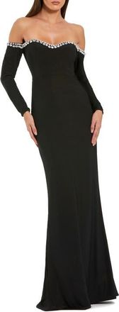 Mac Duggal Long Sleeve Off The Shoulder Mermaid Gown in Black at Nordstrom, Size 12