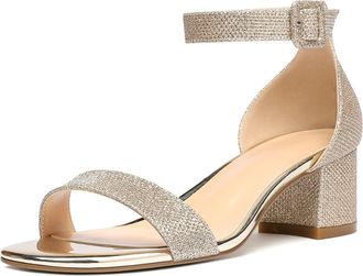 elashe Women Sandals Open Toe Block Heel Sandal with One-Piece Ankle Strap Summer Wedding Shoes 2022 Gold EU44