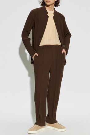 Homme Pliss&eacute; Issey Miyake Pleated Blazer With Stand-up Collar, Mens, Brown