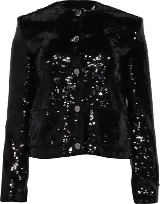 Theory Sequin Pocket Cropped Jacket in Black Polyester