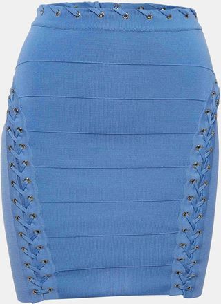 Elisabetta Franchi Blue Knit Lace And Eyelets Detailed Mini Skirt