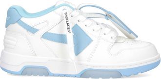 Off-white Rounded Toe Low-Top Sneakers With Iconic Details And Blue Accents