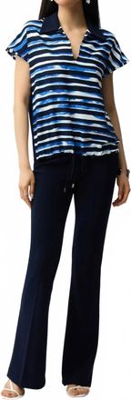 Joseph Ribkoff Striped Short Sleeve Cocoon Top In Blue/vanilla