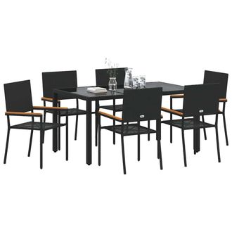 Berkfield Home Modern 7 Piece Garden Dining Set Black Poly Rattan