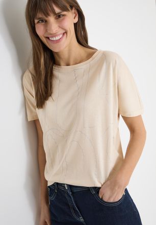 Cecil Kurzarmshirt CECIL, Damen, Gr. XXL (46), pearl beige, Jersey, Obermaterial: 50% Baumwolle, 50% Modal, bedruckt, normal h&uuml;ftbedeckend, Rundhals, Shirts