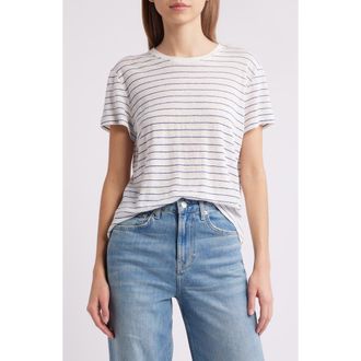 Frame Denim The Stripe Linen Baby T-Shirt in Navy Multi at Nordstrom Rack, Size X-Small