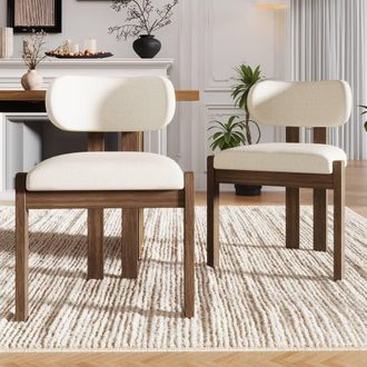 Merax Set of 2 Boucl&eacute; Dining Chair with Solid Wood Frame, Curved Backrest in Walnut
