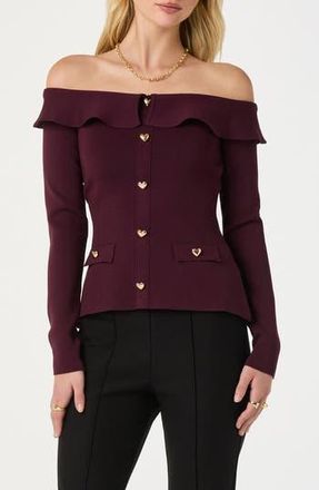 ASTR the Label Heart Button Off the Shoulder Sweater in Burgundy at Nordstrom Rack, Size Small