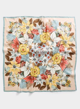 Simons Womens Drawn bouquet pure silk scarf