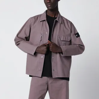 Stone Island Giacca camicia viola/grigia in cotone