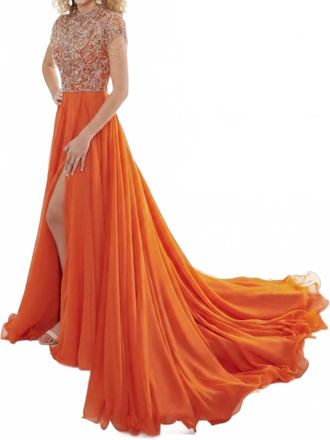 Rachel Allan A-Line Gown In Tangerine