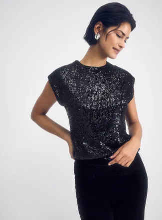 Contemporaine Womens Shimmering sequins cap-sleeve T-shirt