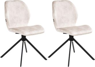 Beliani Set of 4 Dining Chairs Light Beige Velvet Black Iron Legs 180&deg; Swivel Modern Upholstered Chairs MORRISON