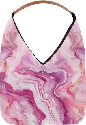 Generic Pink White Marble Texture Reusable Lightweight Grocery Bags - Foldable Into Compact Pouch, Washable & Sturdy, Multipurpose for Shopping and Travel