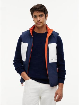 Tommy Hilfiger Mens Water-Repellent Reversible Regatta Vest - Orange/Blue - XXL
