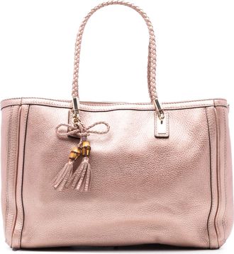 Gucci Womens Pre-owned Medium Metallic Leather Bella Tote - Tan - One Size