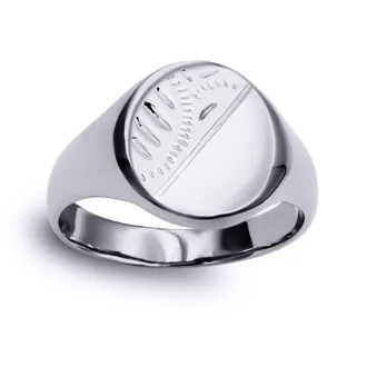 Jewelco London Sterling Silver Engraved Round Oval Signet Ring | Size: V
