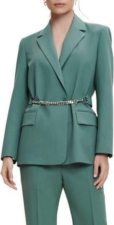 Maje Villette Chain Belt Blazer in Green at Nordstrom Rack, Size 10 Us / 42 Eu