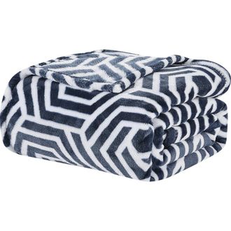 Luxury Home Azmera Plush Fleece Throw Blanket in Blue Multi at Nordstrom Rack