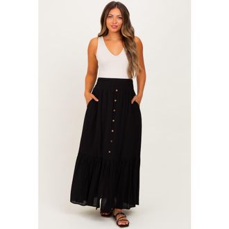 Pinkblush Smocked Waist Button Accent Maxi Skirt in Black at Nordstrom, Size Small