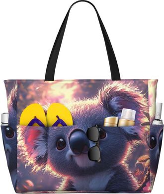 Generic Cute Koala Print Large Beach Bag Foldable Travel Shoulder Tote Bag With Pocket For Weekender Pool Vacation