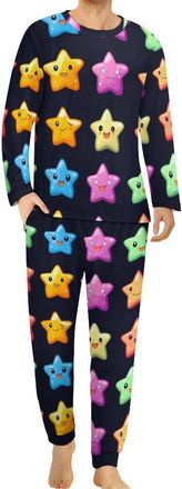 Generic Colorful Stars Mens Pajamas Set Long Sleeve Tops And Bottoms Soft Nightwear Comfy Loungewear Pj Sets XL