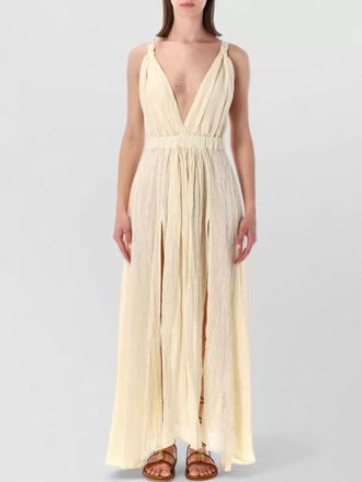 120% Lino linen-blend crinkle-effect sleeveless v-neck open-back maxi dress