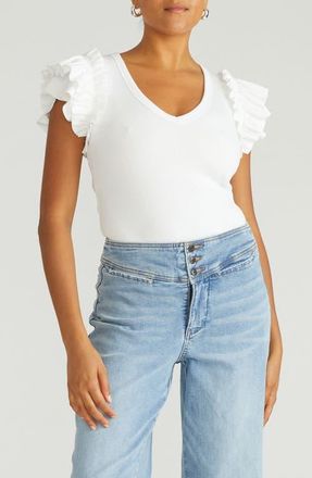 Universal Standard Debbie Ruffle Sleeve Top in White at Nordstrom, Size Xl