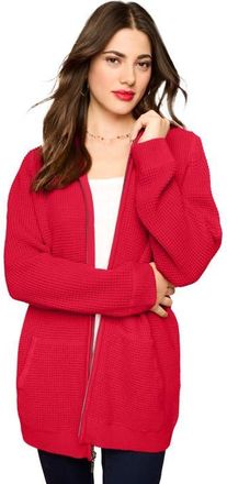 Roaman's Plus Size Waffle Knit Zip Front Relaxed Hoodie in Vivid Red at Nordstrom, Size Medium