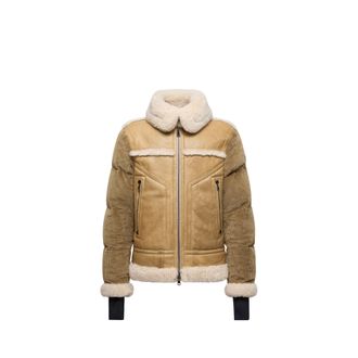 Moncler Moncler Argens Leather & Shearling Short Down Jacket, Men, Beige, Size: 2