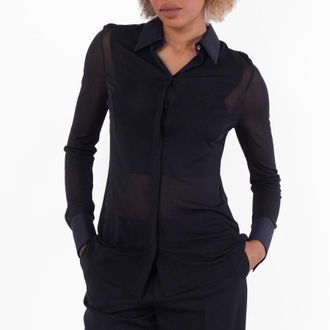 Ferragamo Semi Sheer Long Sleeve Shirt, Brand Size 42 ( US Size 8 )