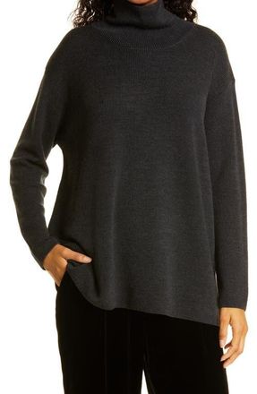 Eileen Fisher Merino Wool Turtleneck Sweater in Charcoal at Nordstrom, Size Medium