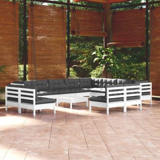 vidaXL Muebles De Jard&iacute;n 13 Pzas Con Cojines Blanco Madera Maciza Pino Vidaxl