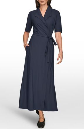 DKNY Elbow Sleeve Wrap Maxi Dress in Nightfall at Nordstrom, Size 10