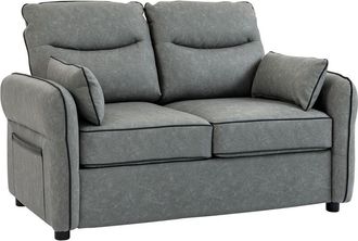 HOMCOM Loveseat Sofa, Faux Leather Sofa with Thicken Cushion, Grey