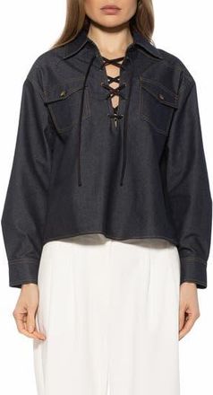 Alexia Admor Thalina Lace-Up Western Shirt in Dark Denim at Nordstrom Rack, Size X-Large