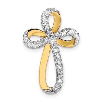 Diamond2Deal 14k Yellow Gold Rhodium Diamond-Cut Twisted Cross Charm