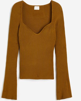 H&M Gerippter Pullover - Yellow