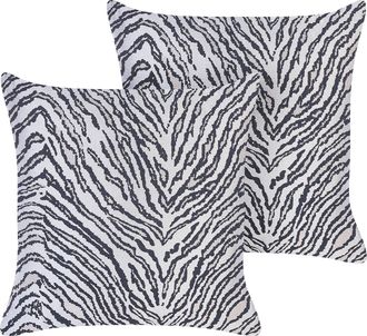 Beliani Conjunto De 2 Cojines Decorativos Estampado De Rayas De Cebra 45 X 45 Cm Negro Y Gris Claro Manetti