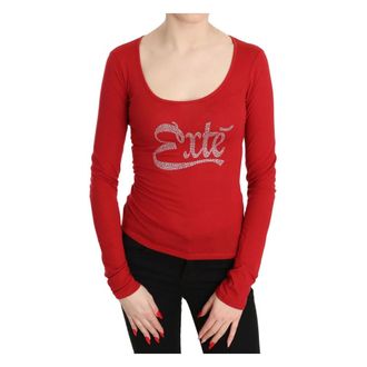 Exte Red Crystal Embellished Long Sleeve Top