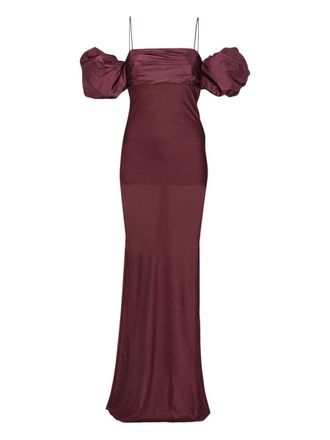 Rotate Burgundy Long Dress In Chiffon Fabric