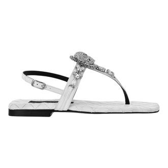 Philipp Plein Schoenen, Dames, Wit, 37 EU, Leer, Crystal Skull Flat Sandalen
